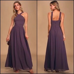 Lulus Criss-Cross Dress Women’s Sz XS  Air Of Romance Maxi Dusty Purple D15376